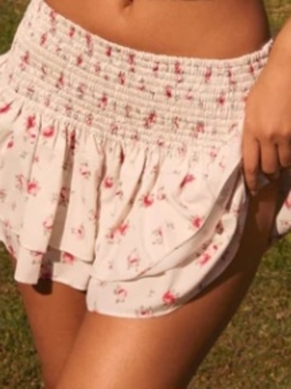 SO Smocked White Skirt/ Or Strapless Lined Top with Pink Floral Accents